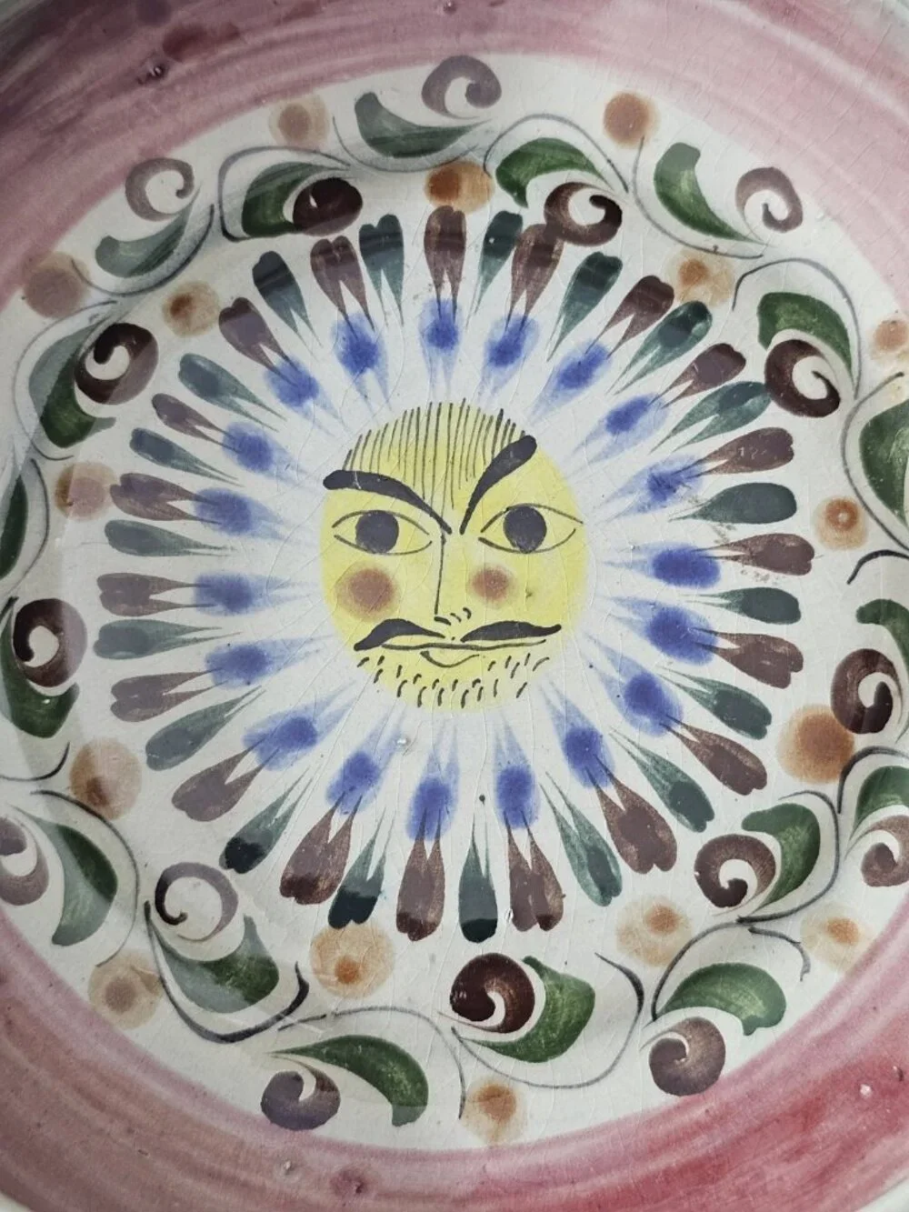 Vtg Tonala Mexico Folk Art Floral Pottery Signed Cat Bowl Trinket Dish Large.